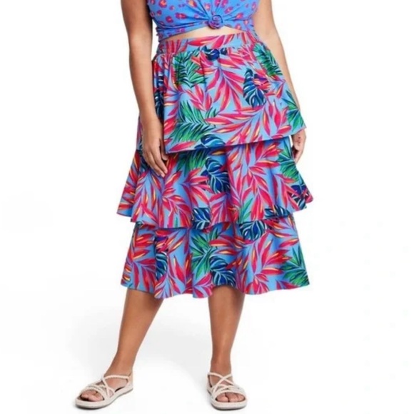 Tabitha Brown Dresses & Skirts - Tabitha Brown for Target Tropical Print Tiered Midi Skirt NWT Women’s Size Large